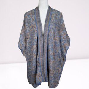 J Jill Women’s Quilted Open Front Kimono Cardigan Size XL-3XL Blue Paisley